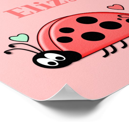 ピンクとラディバードのハートとベビー名 ポスター (角)