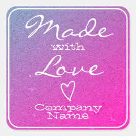 ピンクとラブラベルクラフト紙ハート スクエアシール