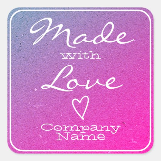 ピンクとラブラベルクラフト紙ハート スクエアシール (正面)