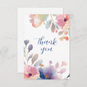ピンクとラベンダーのフローラの水の色結婚の サンキューカード (正面/裏面)