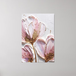 ピンクとラベンダーの花のゴールドテクスチャーアート キャンバスプリント