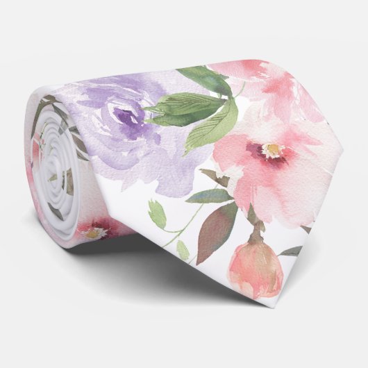 ピンクとラベンダーパープルのバラの花のネクタイ ネクタイ (ロール)