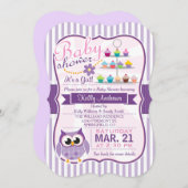 ピンクとラベンダーパープルフクロウ、女の子ベビーシャワー 招待状 (正面/裏面)