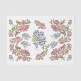 ピンクとラベンダーフラワーズ+デクページティッシュペーパー 薄葉紙