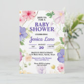ピンクとラベンダーワイルドフラワーパステルベビーシャワー 招待状 (スタンド正面)