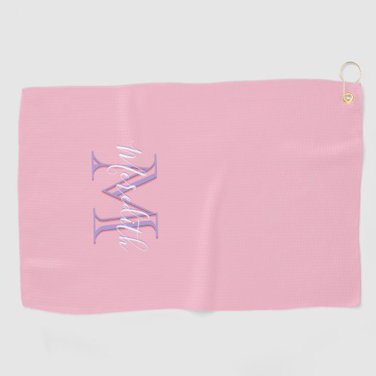 ピンクとラベンダー数々の色のモノグラム名 ゴルフタオル (横)