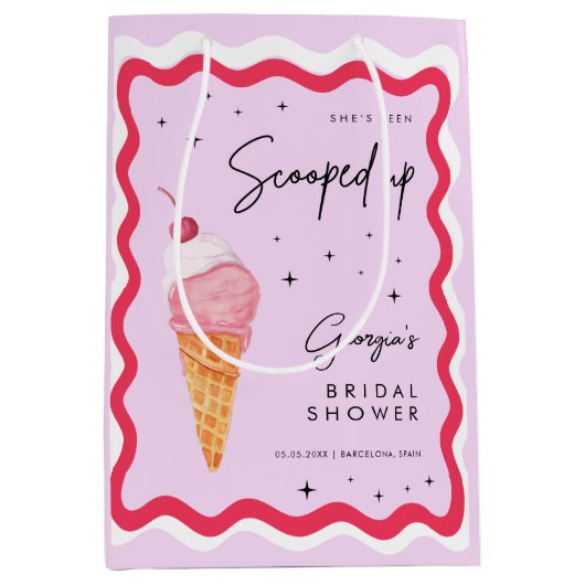 「ピンクとレッドのウェーブがかったレトロ」彼女を手に入れた ミディアムペーパーバッグ (正面)