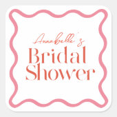 ピンクとレッドのウェーブフレームがおしゃれな ブライダルシャワー スクエアシール (正面)