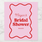 ピンクとレッドのウェーブボーダー ブライダルシャワー ワインラベル (シングルラベル)