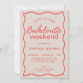 ピンクとレッドのウェーブ バチェロレッテウィークエンドの予定 招待状 (正面)