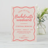 ピンクとレッドのウェーブ バチェロレッテ ウィークエンド 予定表 招待状 (スタンド正面)