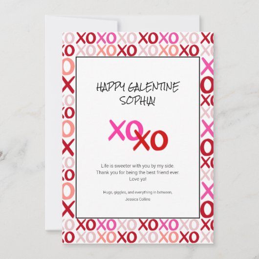 ピンクとレッドのガレンタイン XOXO 現代の親友 シーズンカード (正面)