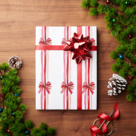ピンクとレッドのクリスマスボウ ラッピングペーパー
