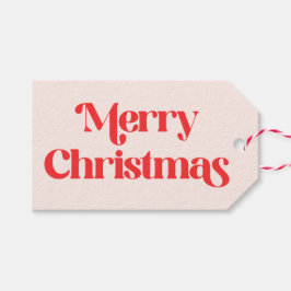 ピンクとレッドのクリスマス グルーヴィー モダン レトロ ギフトタグ