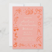 ピンクとレッドのスケッチ ブライズメイド ウィークエンドの予定 招待状 (正面)