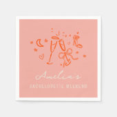 ピンクとレッドのスケッチ ブライズメイド ウィークエンドパーティー スタンダードカクテルナプキン (正面)