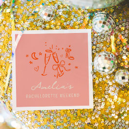 ピンクとレッドのスケッチ ブライズメイド ウィークエンドパーティー スタンダードカクテルナプキン