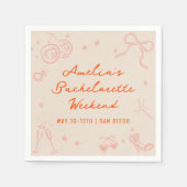 ピンクとレッドのスケッチ ブライズメイド ウィークエンドパーティー スタンダードカクテルナプキン (正面)