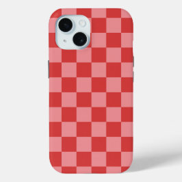ピンクとレッドのチェック柄 遊び心のあるバレンタインギフト iPhone 15ケース