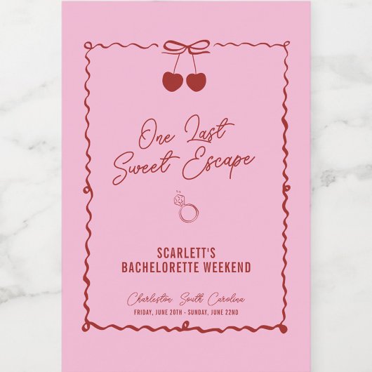 ピンクとレッドのチェリーバチュレレッテウィークエンド ミニ ワインラベル