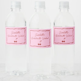 ピンクとレッドのチェリーバチュロレッテパーティウィークエンド ペットボトルラベル