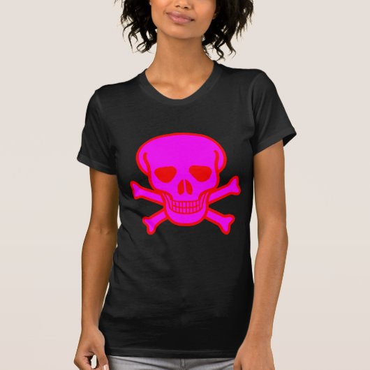 ピンクとレッドのドクロと骨 Tシャツ (正面)