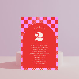 ピンクとレッドのミッドセンチュリー モダンな席札名 ウェディング テーブルナンバー