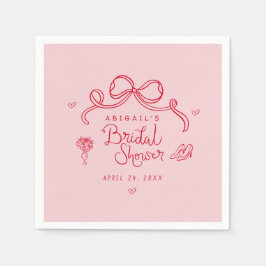 ピンクとレッドのレトロで手描きの不思議な結婚前のお祝い スタンダードカクテルナプキン