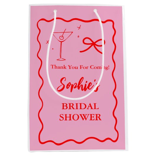 ピンクとレッドのレトロなウェーブ マーティニー グラス ミディアムペーパーバッグ (正面)