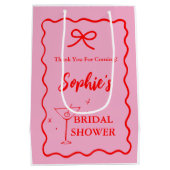 ピンクとレッドのレトロなウェーブ マーティニー グラス ミディアムペーパーバッグ (裏面)