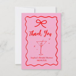 ピンクとレッドのレトロウェーブ ブライズシャワー サンキューカード