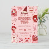 ピンクとレッドのレトロハロウィン6歳の誕生日 招待状 (スタンド正面)