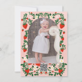 ピンクとレッドの花の蔓 スターベリー 1歳の誕生日 招待状 (裏面)