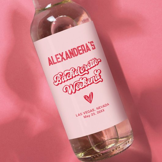 ピンクとレッドの花嫁お別れパーティー ワインラベル