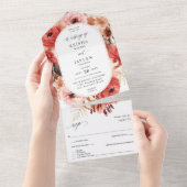 ピンクとレッドの華やかなピンクの花嫁衣裳 ウェディング オールインワン招待状 (貼ってはがせる)