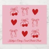 ピンクとレッドの蝶結び チェリー スイート ブライダル シャワーチャンピエール スパークリングワインラベル (シングルラベル)