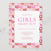 ピンクとレッドのXOXO 女子会 ガレンタインズデー 招待状 (正面/裏面)