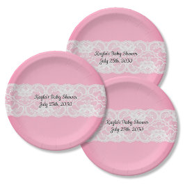 ピンクとレースの赤ちゃんシャワー ペーパープレート