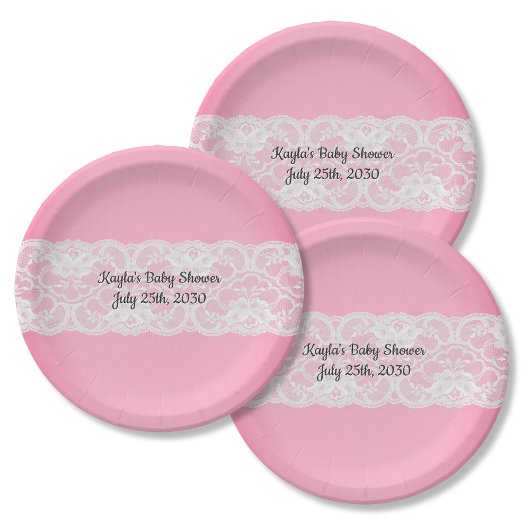 ピンクとレースの赤ちゃんシャワー ペーパープレート