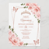 ピンクとローズゴールドのキンセアニエラ招待状 招待状 (正面/裏面)