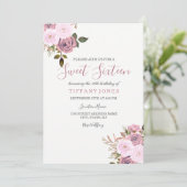 ピンクとローズゴールドの花のスイート16招待状 招待状 (スタンド正面)