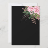 ピンクとローズゴールドの花の40歳の誕生日 黒 招待状 (裏面)
