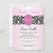 ピンクとヴィンテージブラック渦巻きブライダルシャワー 招待状 (正面)