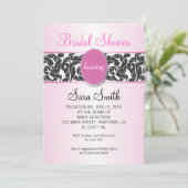 ピンクとヴィンテージブラック渦巻きブライダルシャワー 招待状 (スタンド正面)