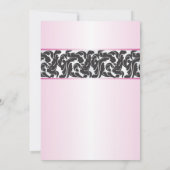 ピンクとヴィンテージブラック渦巻きブライダルシャワー 招待状 (裏面)