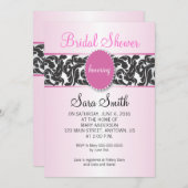ピンクとヴィンテージブラック渦巻きブライダルシャワー 招待状 (正面/裏面)