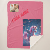 ピンクと写真のユニコーンパーソナライズされたと城 シェルパブランケット (正面)