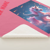 ピンクと写真のユニコーンパーソナライズされたと城 シェルパブランケット (3/4)