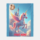 ピンクと写真のユニコーンパーソナライズされたと城 フリースブランケット (正面)