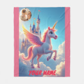ピンクと写真のユニコーンパーソナライズされたと城 フリースブランケット (正面)
